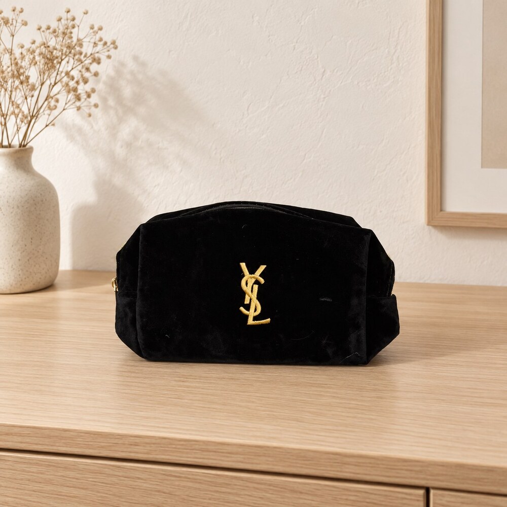 Yves Saint Laurent Black Velvet Makeup Bag | Elegant Black Pouch